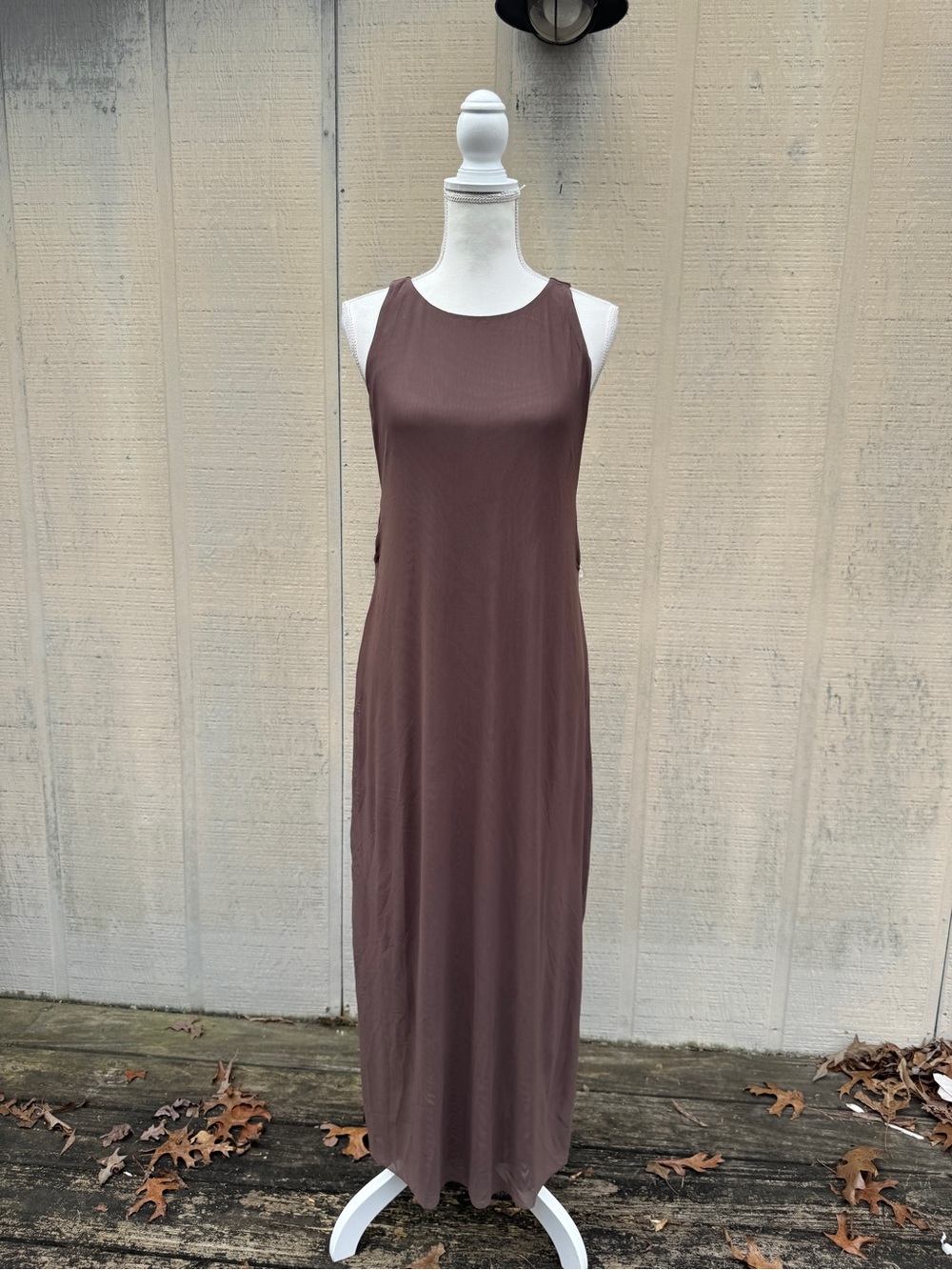 Caroline Constas Brown Sleeveless Micro Mesh Maxi Swim Coverup